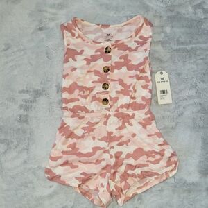 One Step Up Girls Size Small (4) Pink Camo Romper Shorts Buttons Sleeveless NEW